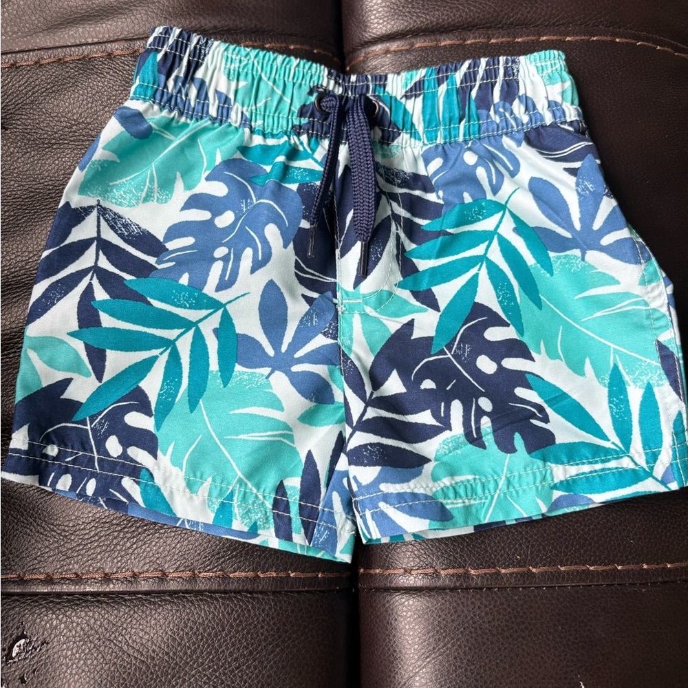 Carter's Blue and Green Swim Trunks Tropical Design